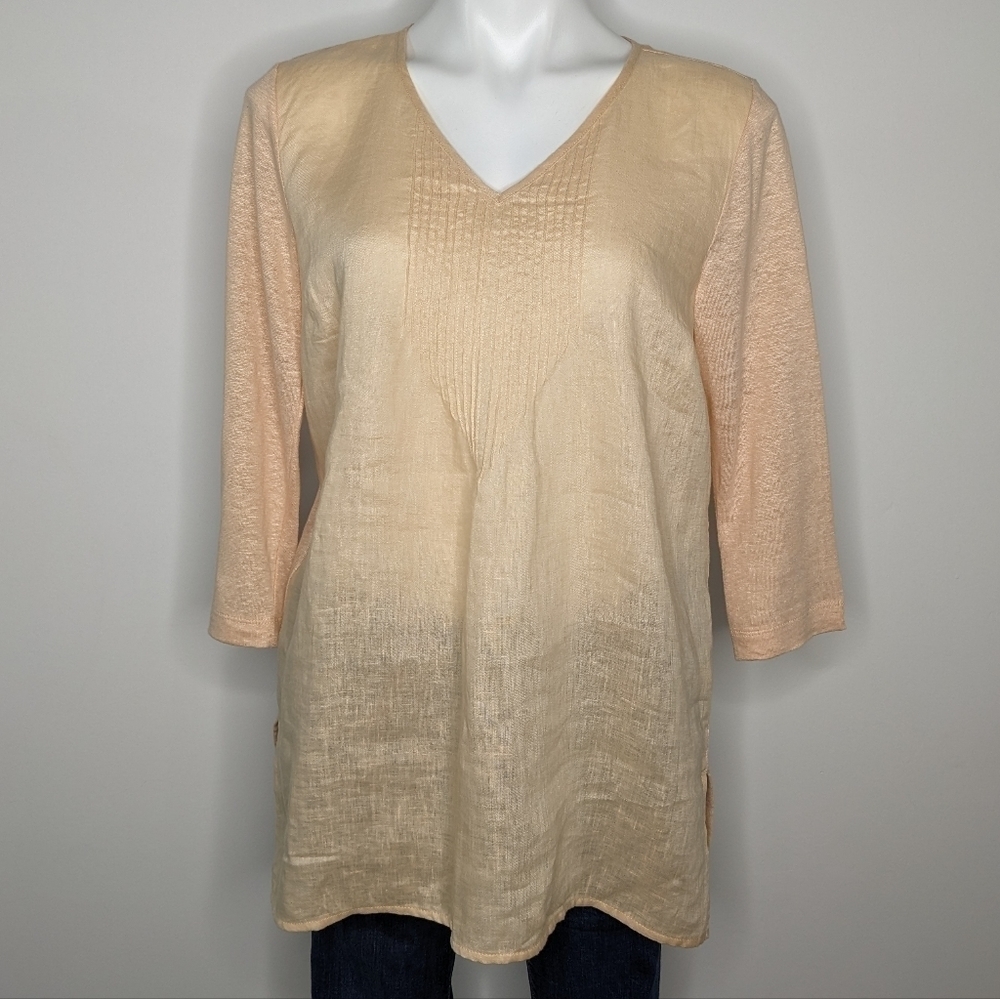 NWT J Jill Love Linen cream v neck 1/2 sleeve top S